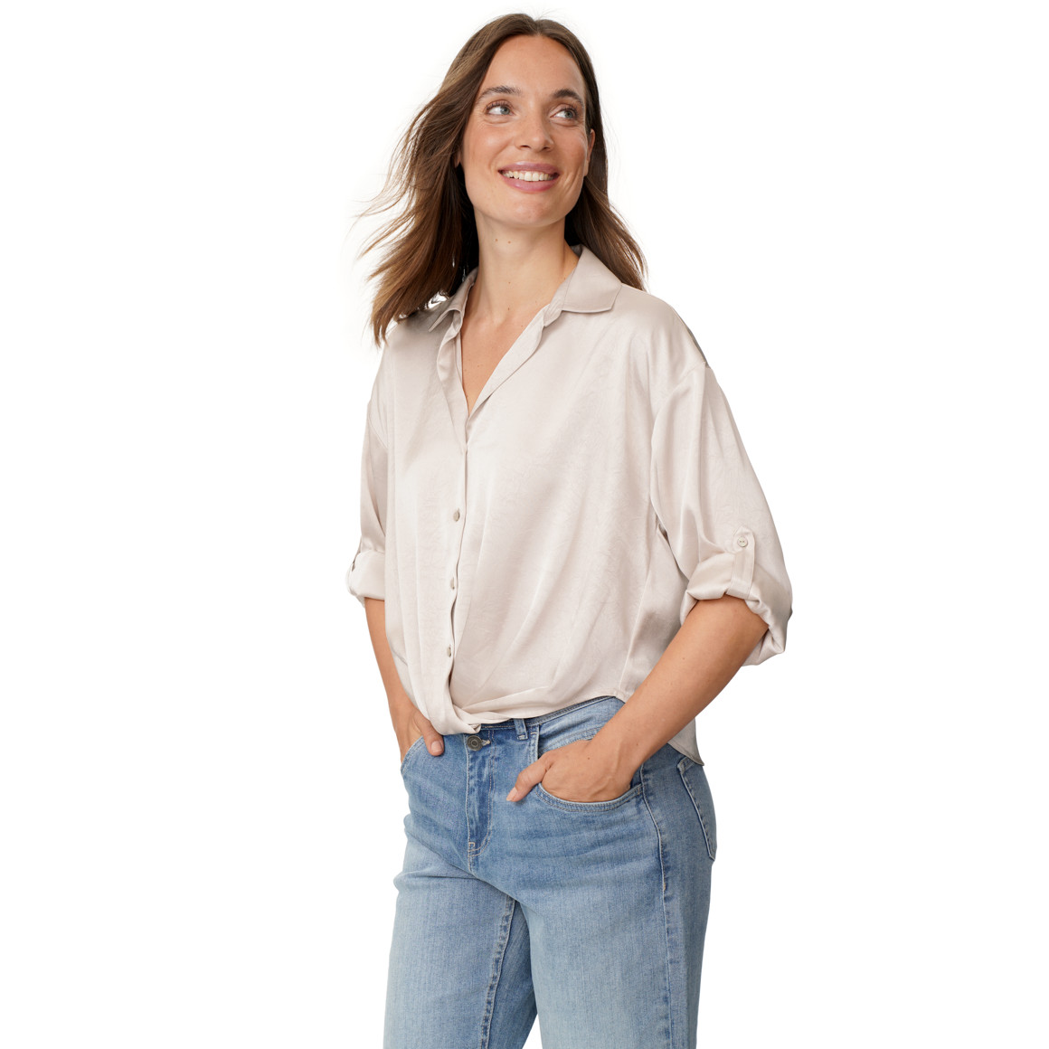 Damen Satinbluse mit Knopfleiste