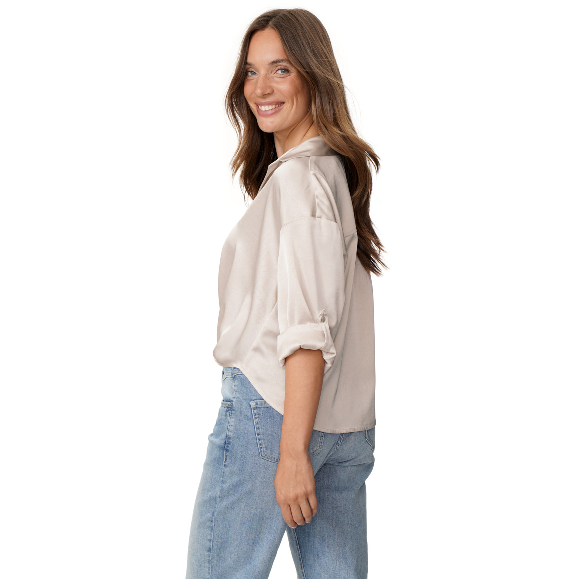 Damen Satinbluse mit Knopfleiste