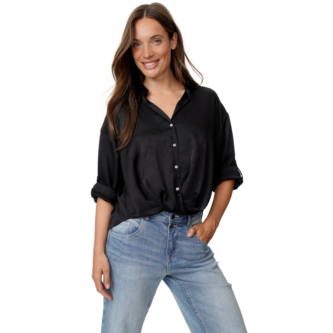 Damen Satinbluse mit Knopfleiste