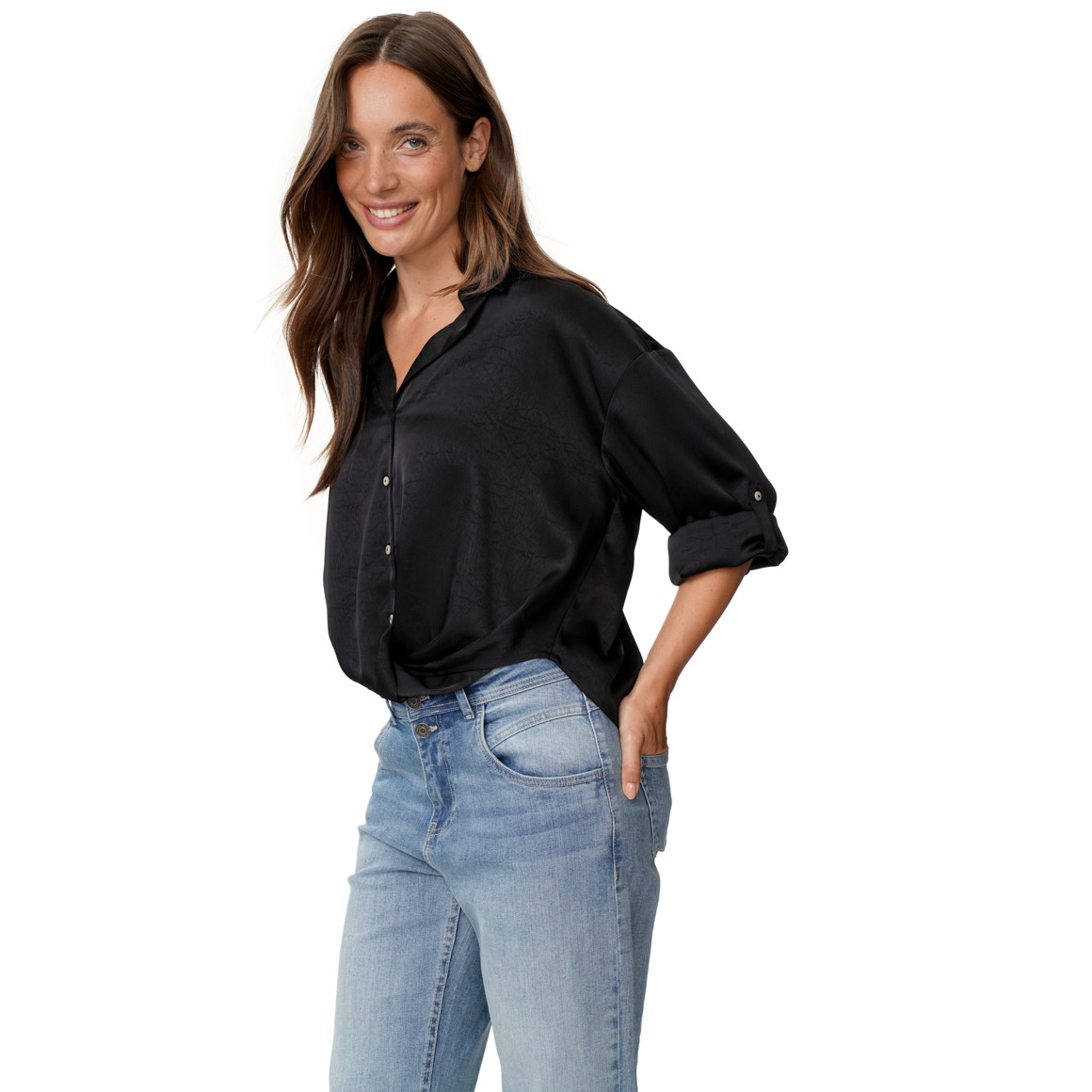 Damen Satinbluse mit Knopfleiste
