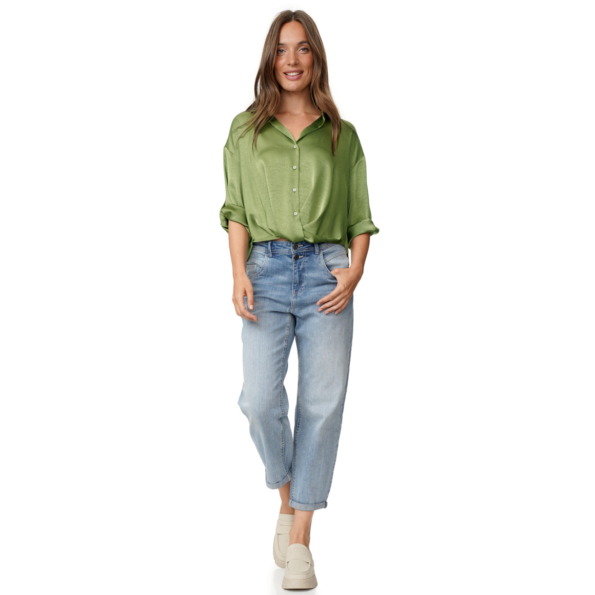 Damen Satinbluse mit Knopfleiste