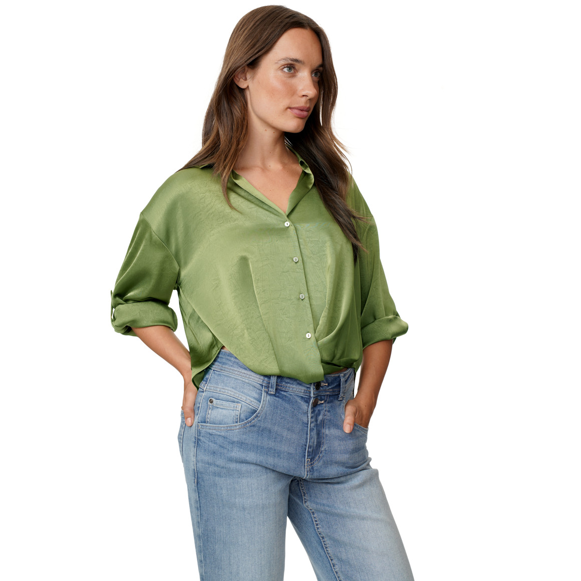 Damen Satinbluse mit Knopfleiste