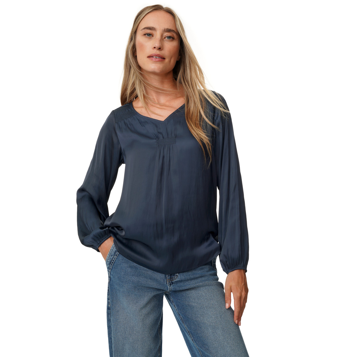 Damen Satinbluse mit Raffung