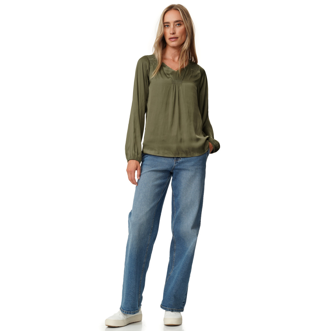 Damen Satinbluse mit Raffung