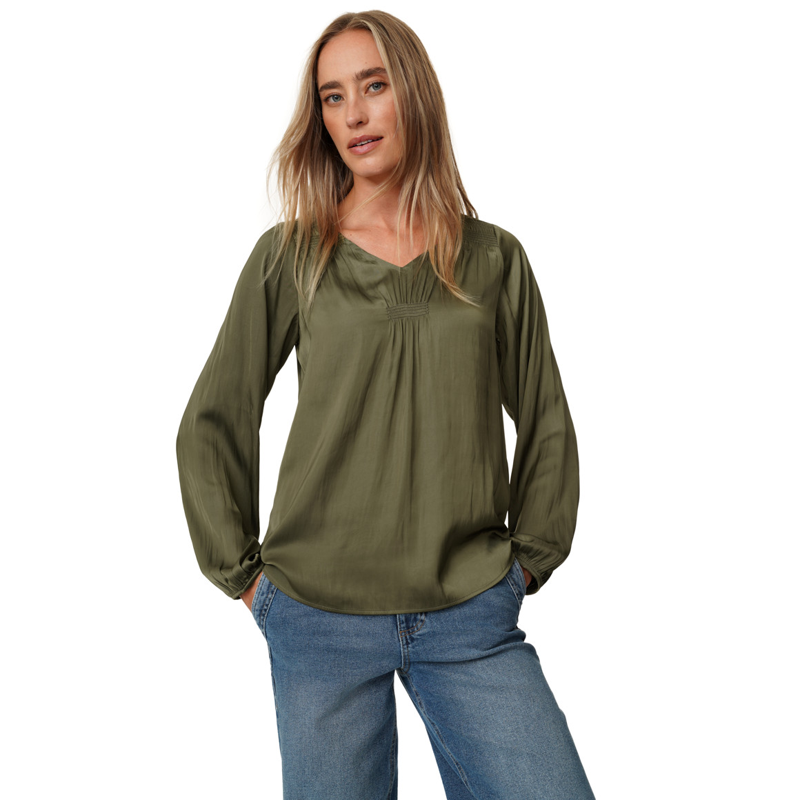 Damen Satinbluse mit Raffung