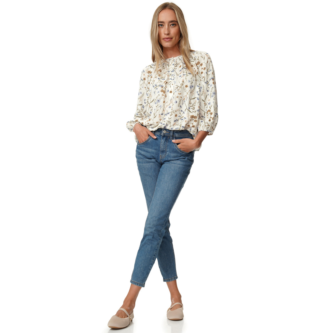 Damen Slim-Jeans mit Used-Waschung