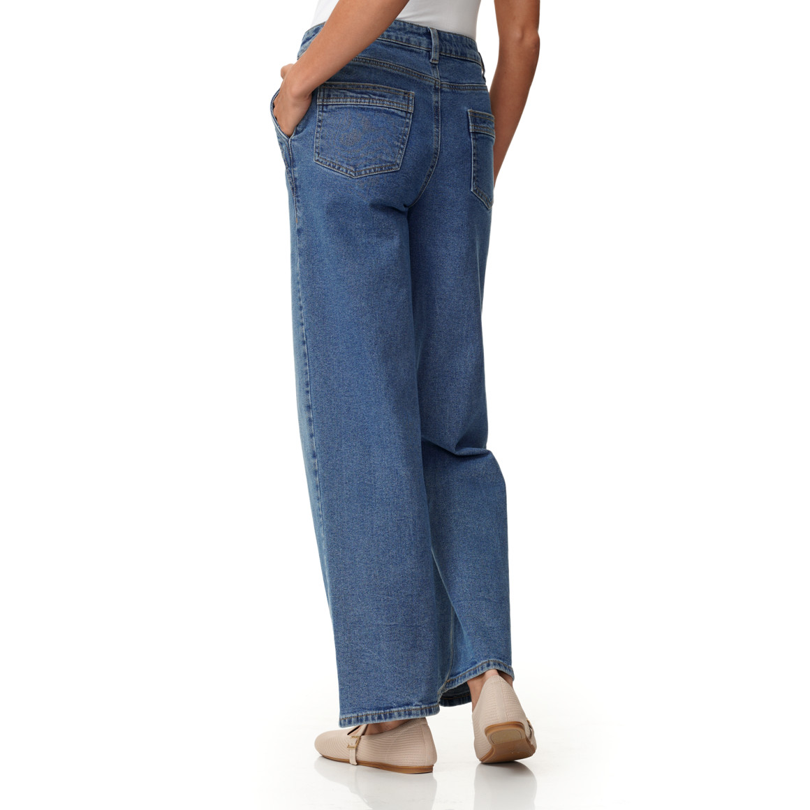 Damen Wide-Leg-Jeans mit Used-Waschung