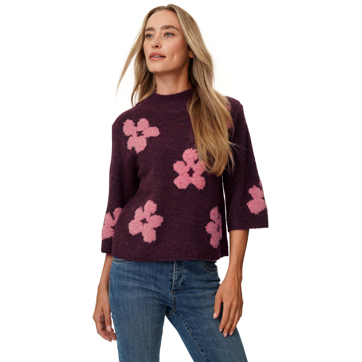 Damen Strickpullover mit Blumenmuster