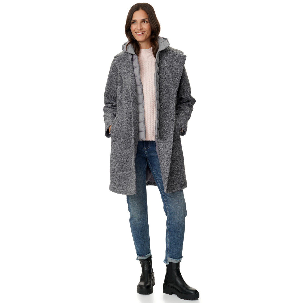 Damen Kurzmantel in Bouclé-Optik