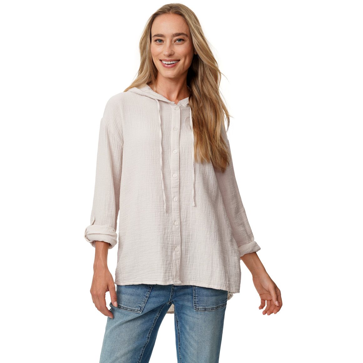 Damen Musselin-Bluse mit Kapuze