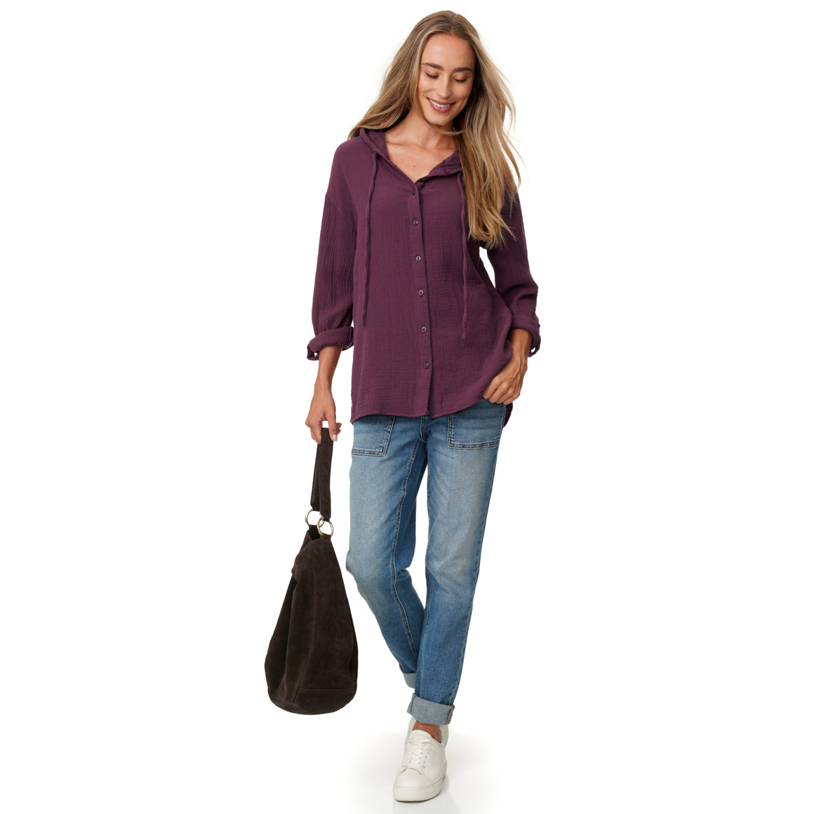 Damen Musselin-Bluse mit Kapuze