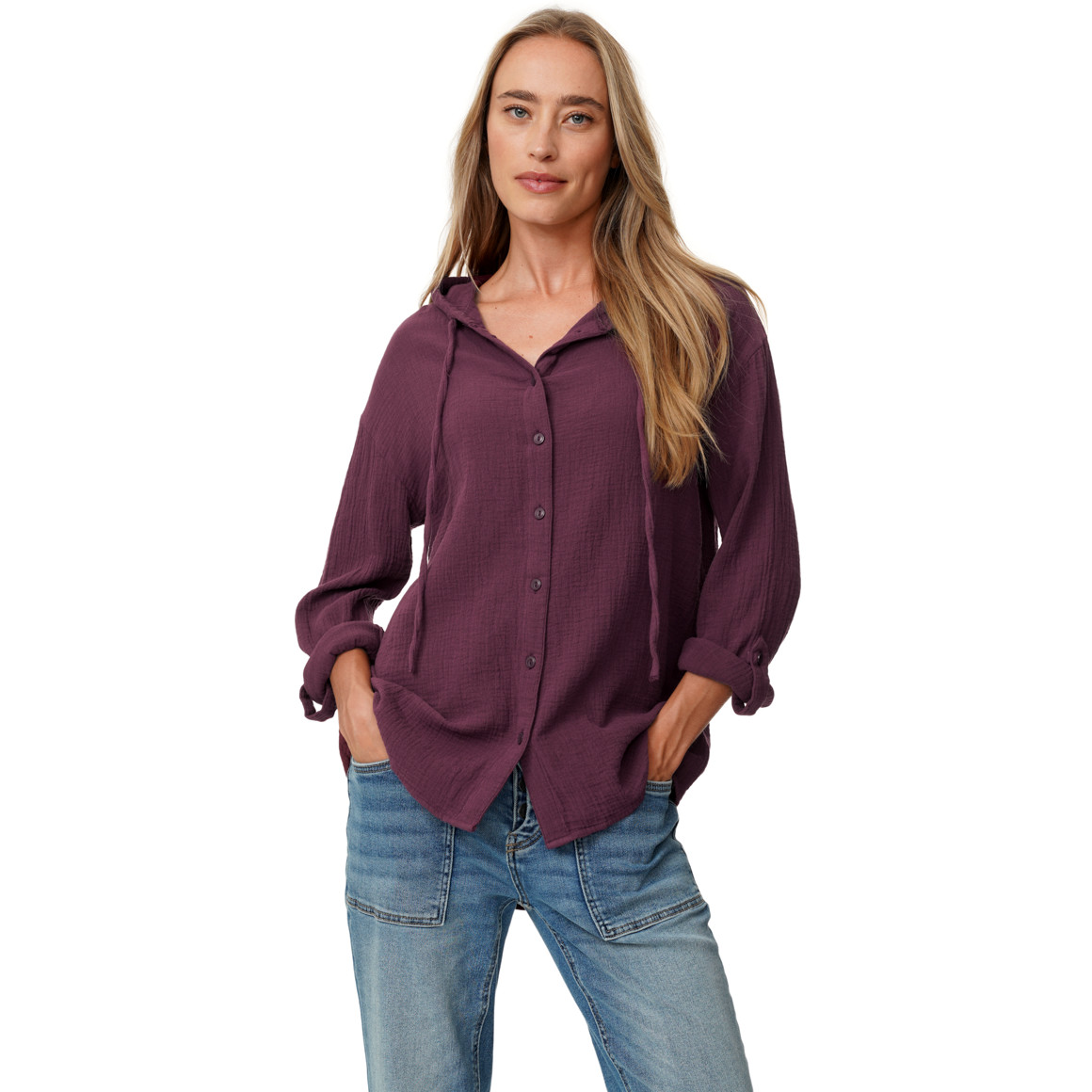 Damen Musselin-Bluse mit Kapuze