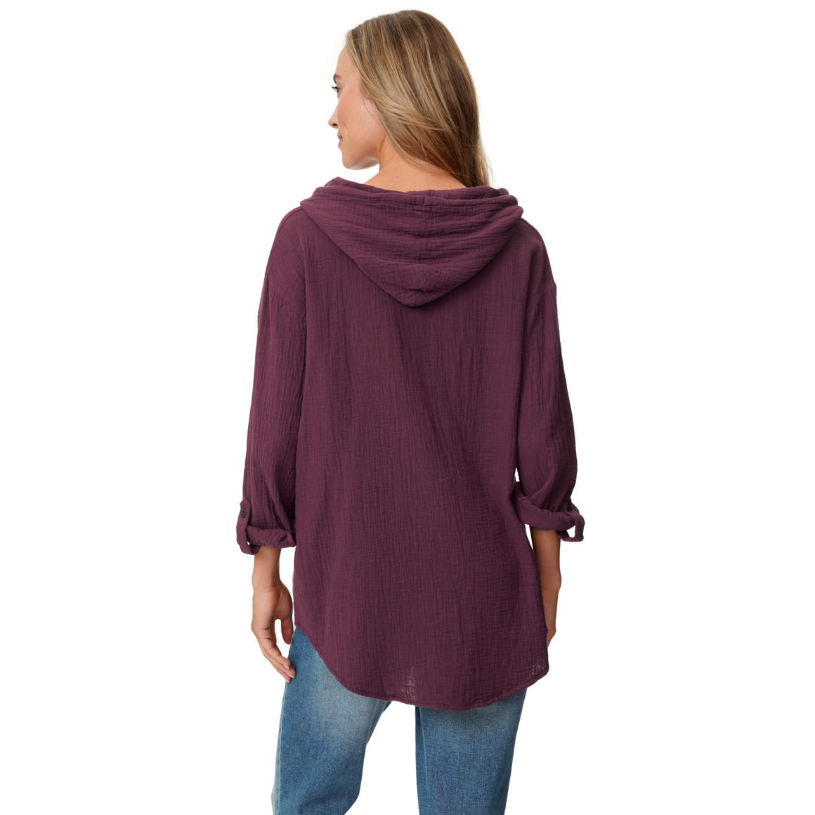 Damen Musselin-Bluse mit Kapuze