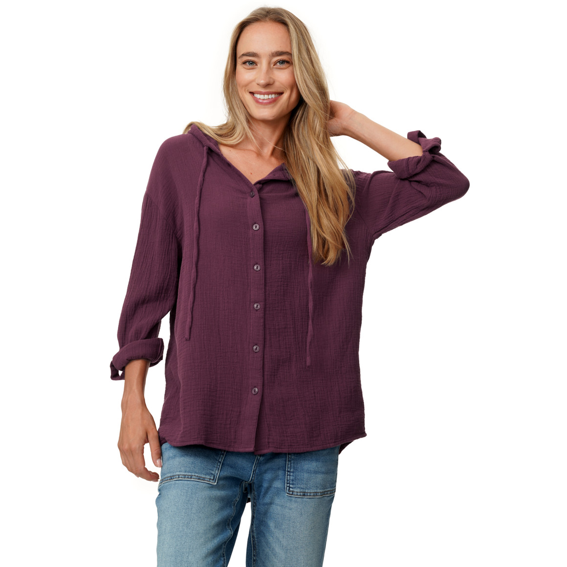 Damen Musselin-Bluse mit Kapuze