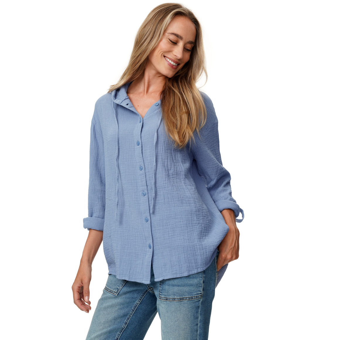 Damen Musselin-Bluse mit Kapuze