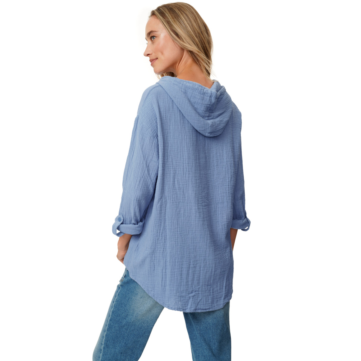 Damen Musselin-Bluse mit Kapuze