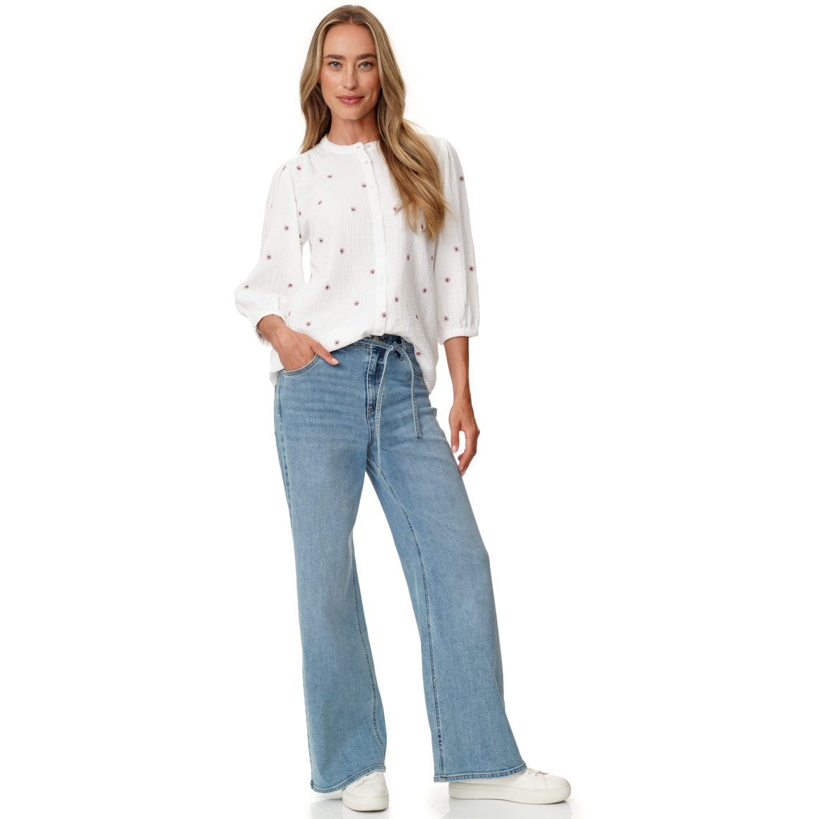 Damen Musselin-Bluse mit Stickerei