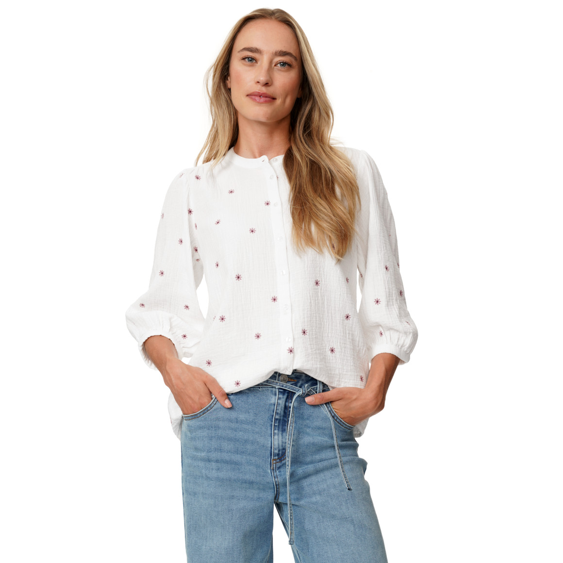Damen Musselin-Bluse mit Stickerei