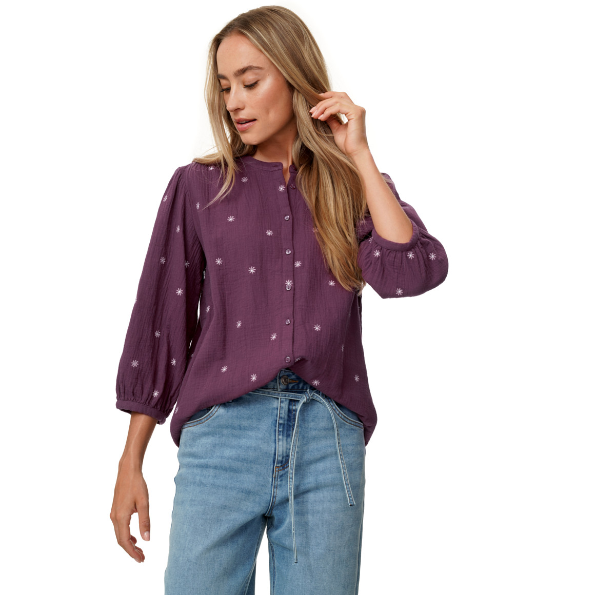 Damen Musselin-Bluse mit Stickerei
