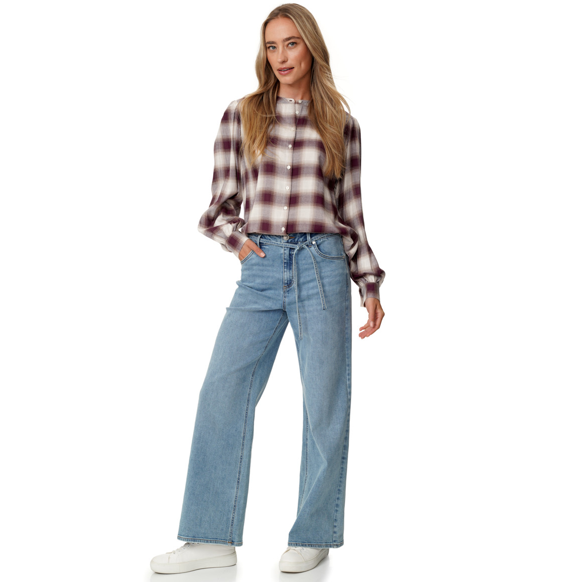 Damen Karobluse mit Knopfleiste