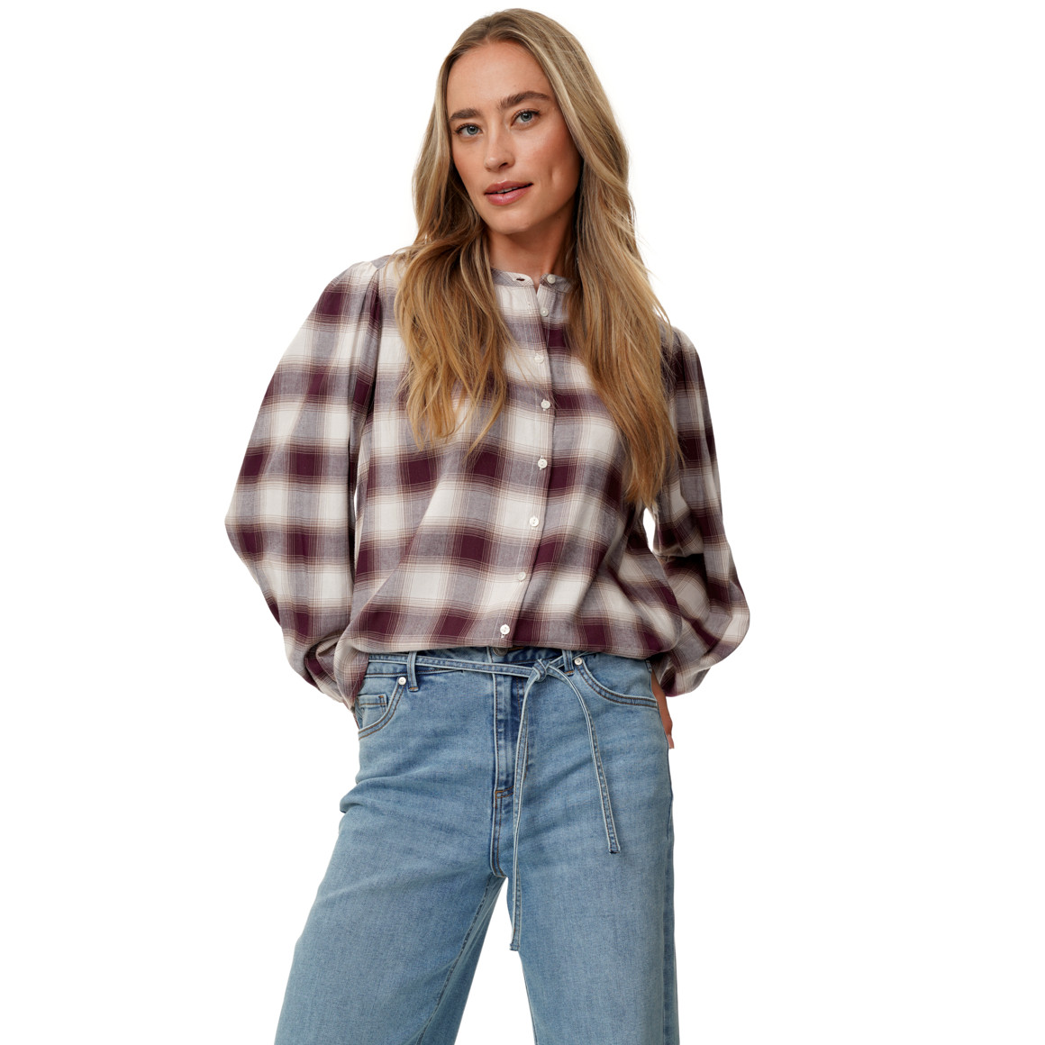 Damen Karobluse mit Knopfleiste