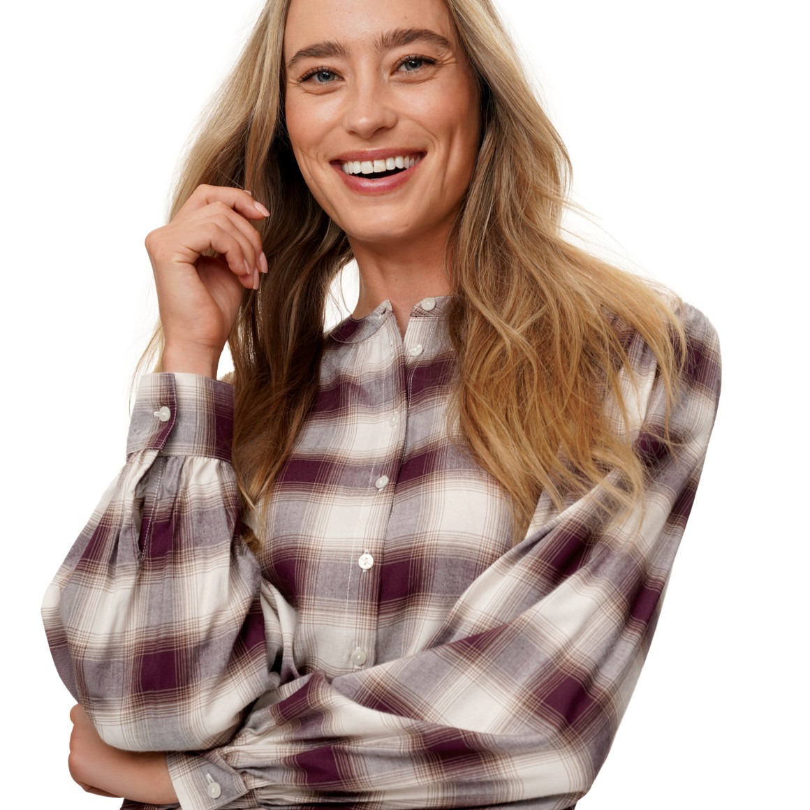 Damen Karobluse mit Knopfleiste