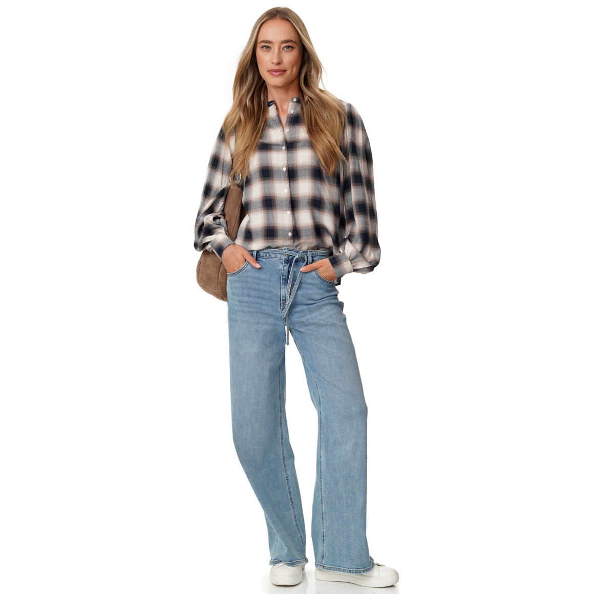 Damen Karobluse mit Knopfleiste