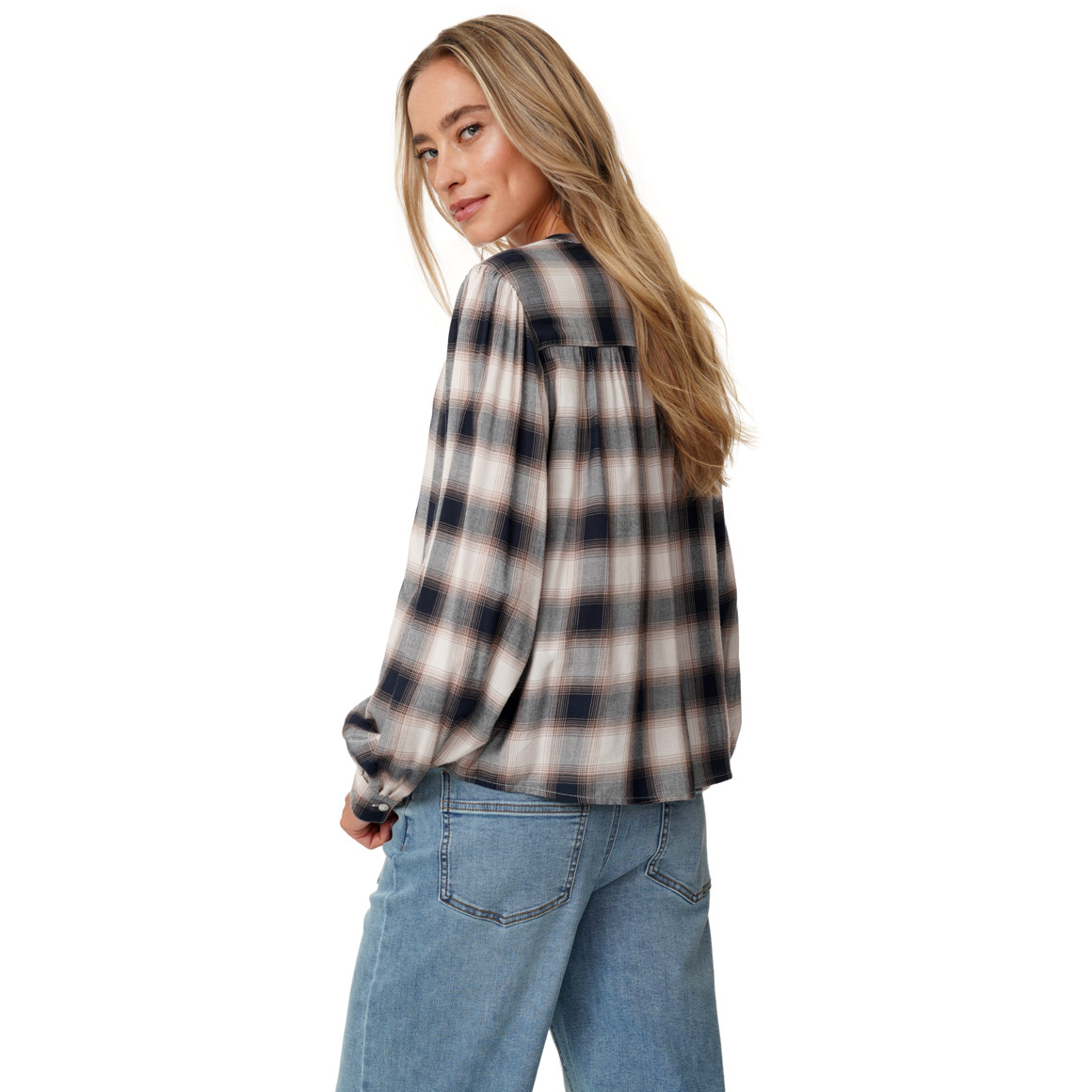 Damen Karobluse mit Knopfleiste