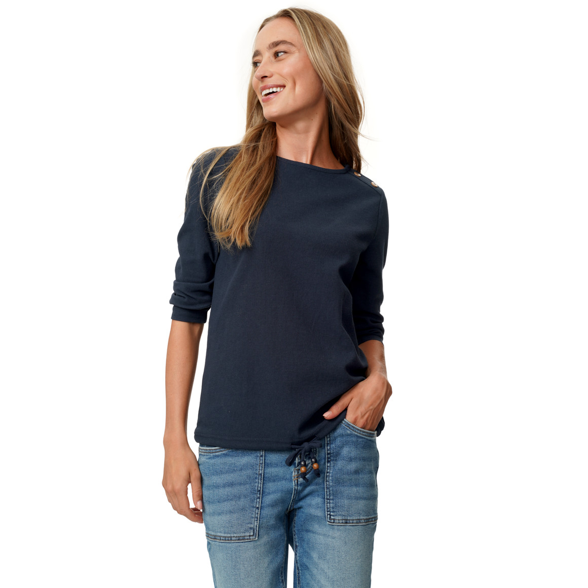 Damen Langarmshirt mit Waffelstruktur