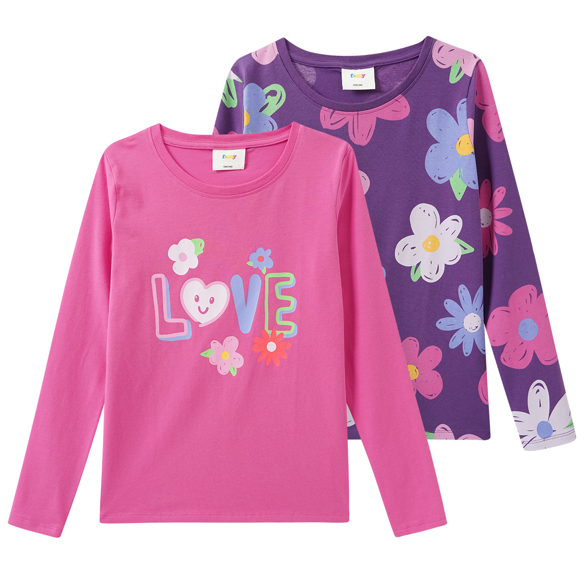 2 Mädchen Langarmshirts im Set