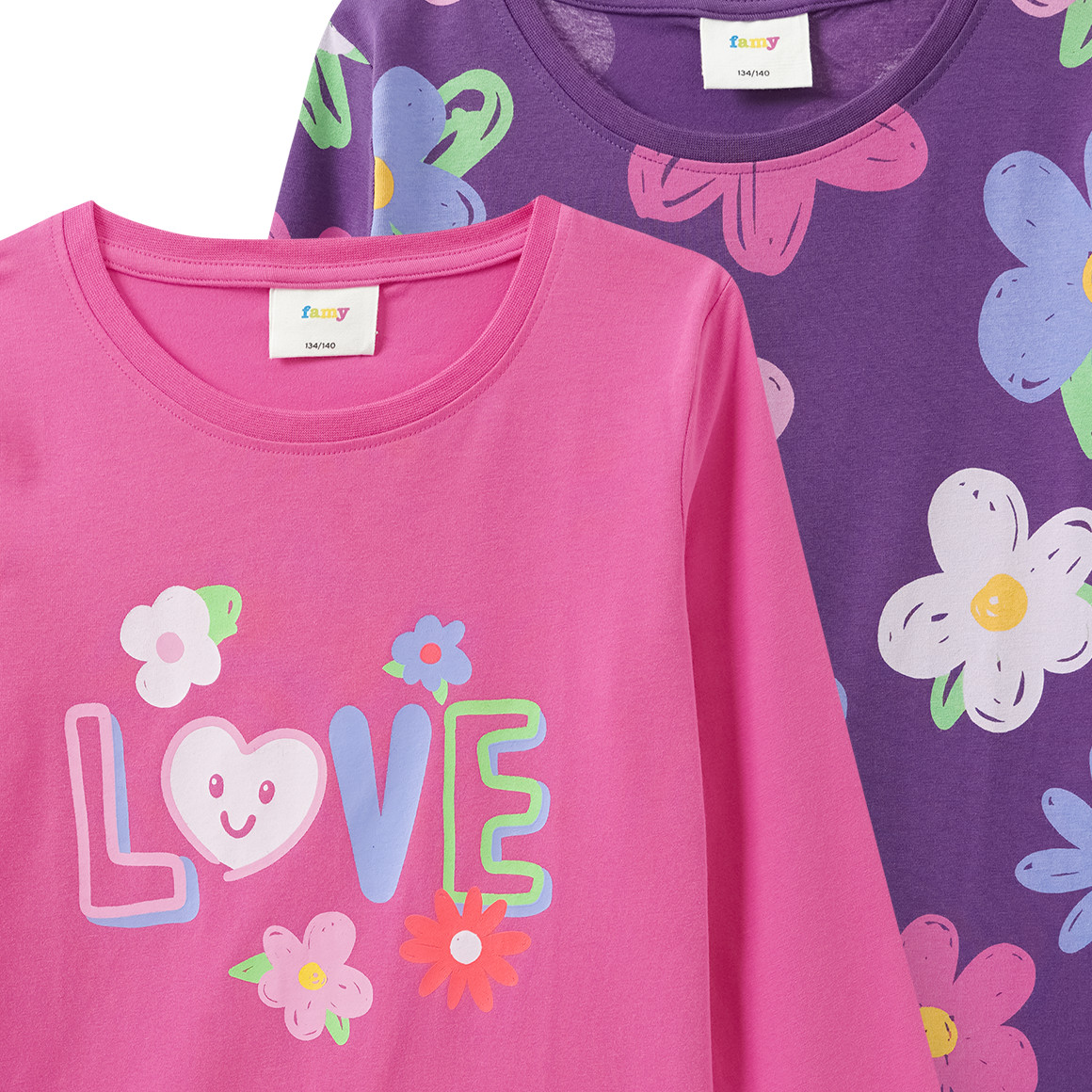 2 Mädchen Langarmshirts im Set