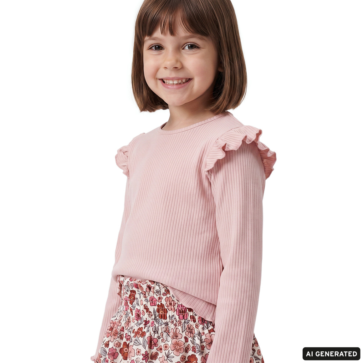 Mädchen Langarmshirt mit Rippstruktur