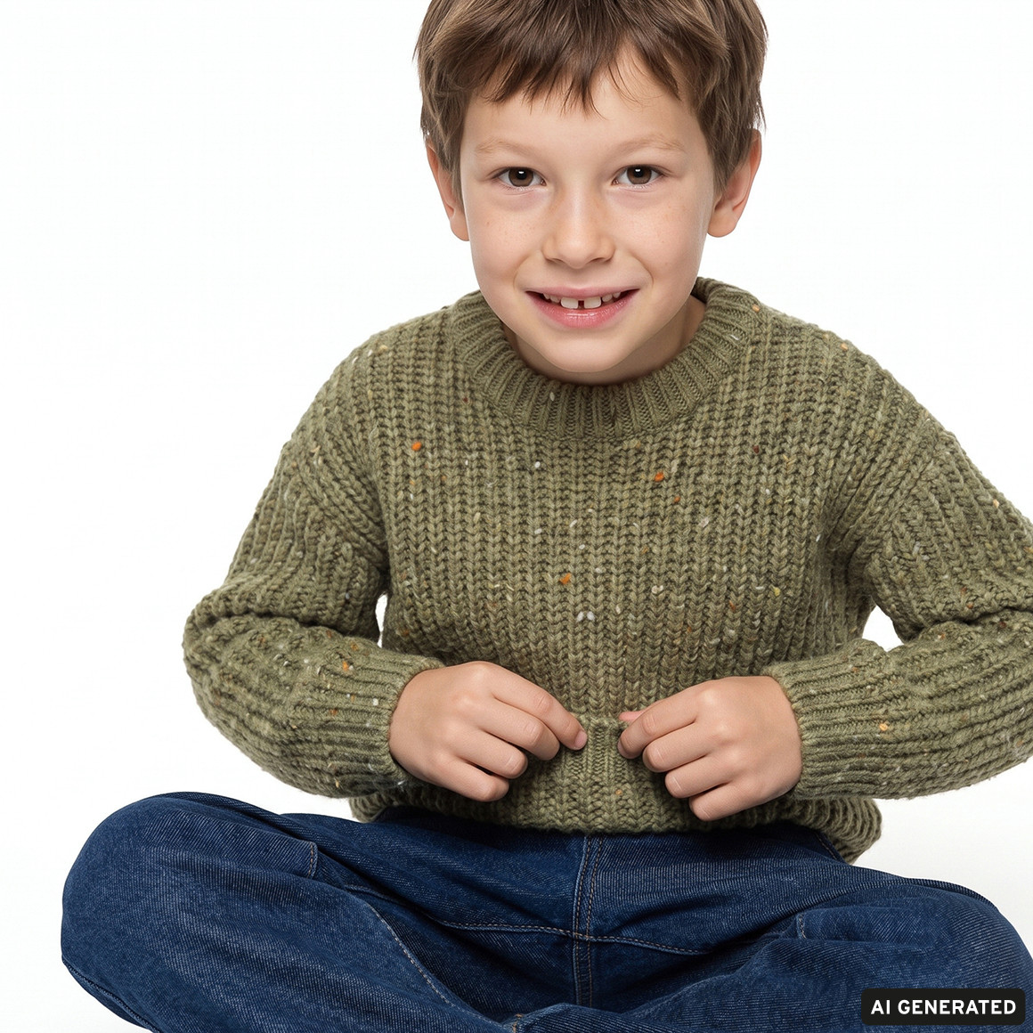 Jungen Woll-Strickpullover mit Mouliné-Effekt