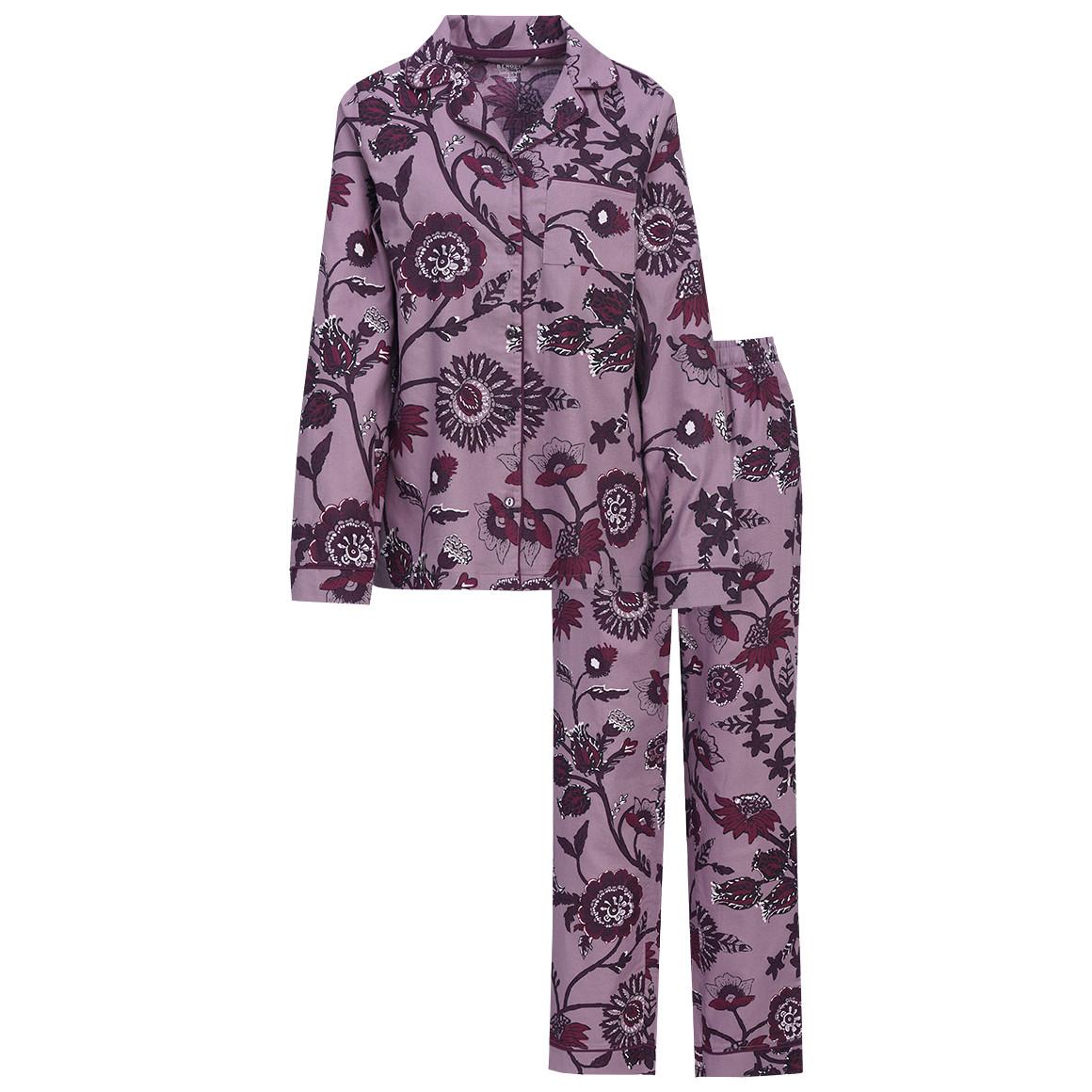 Damen Flanell-Schlafanzug mit Blumen-Muster