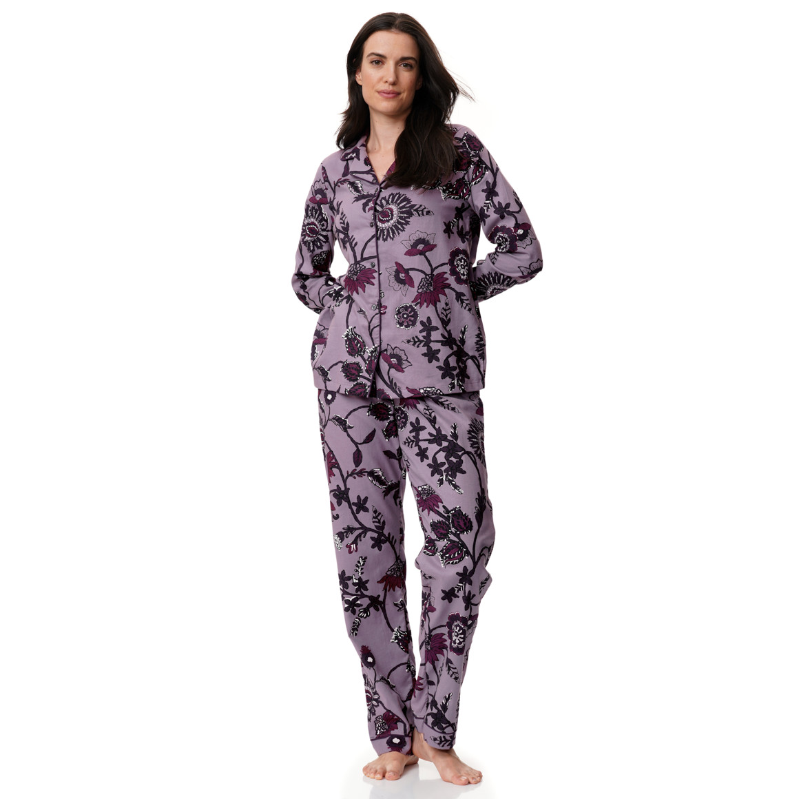 Damen Flanell-Schlafanzug mit Blumen-Muster