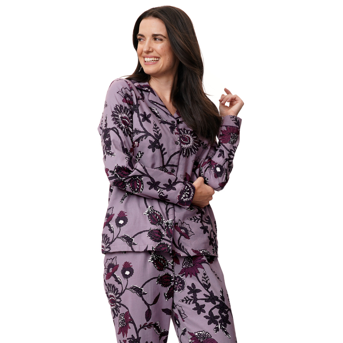 Damen Flanell-Schlafanzug mit Blumen-Muster