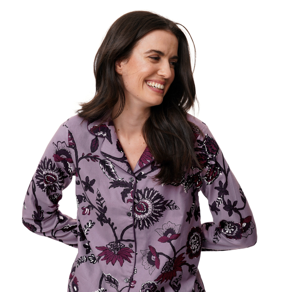 Damen Flanell-Schlafanzug mit Blumen-Muster