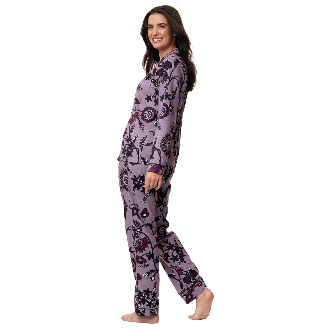 Damen Flanell-Schlafanzug mit Blumen-Muster