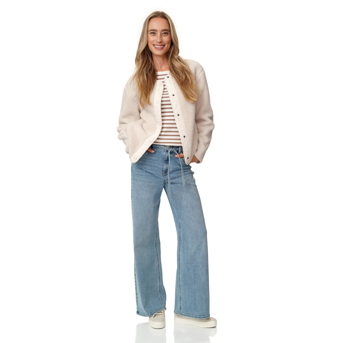 Damen Teddyjacke mit Druckknopfleiste