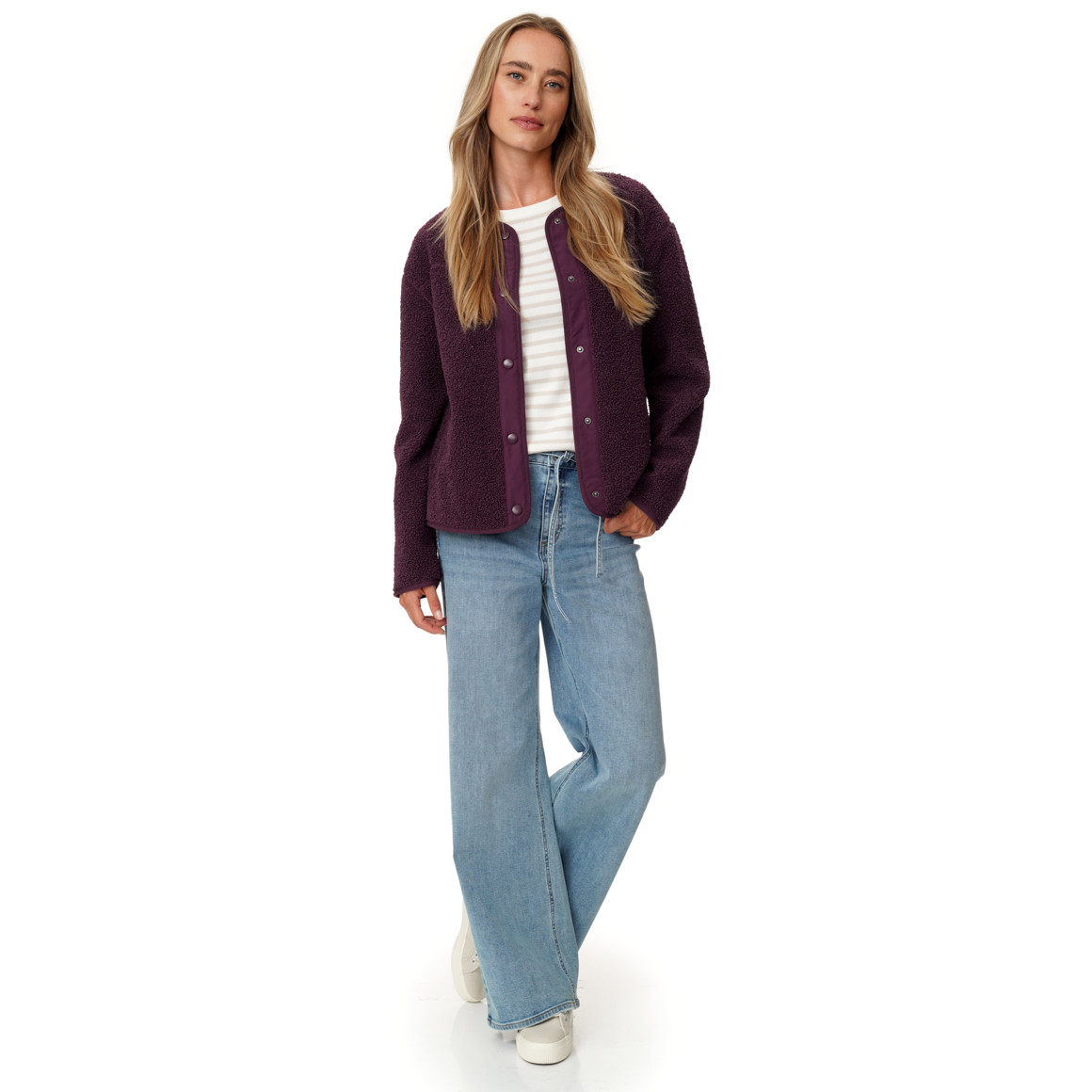 Damen Teddyjacke mit Druckknopfleiste