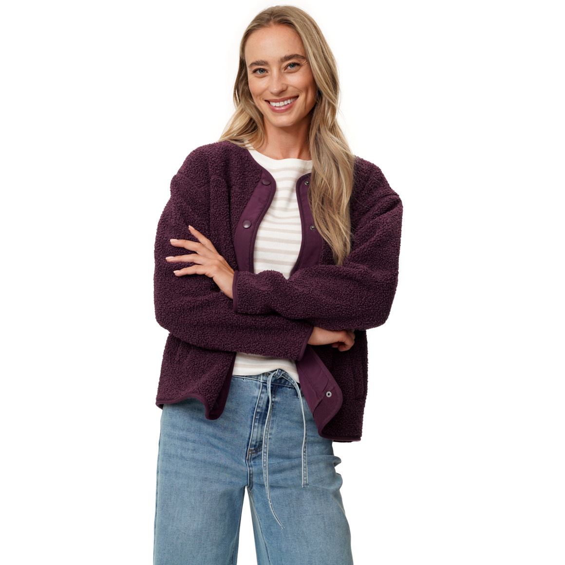 Damen Teddyjacke mit Druckknopfleiste