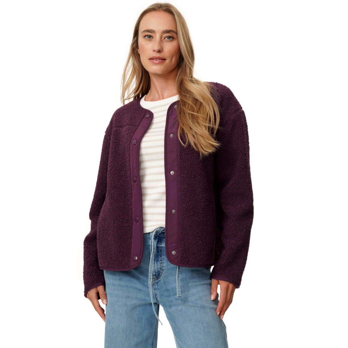 Damen Teddyjacke mit Druckknopfleiste