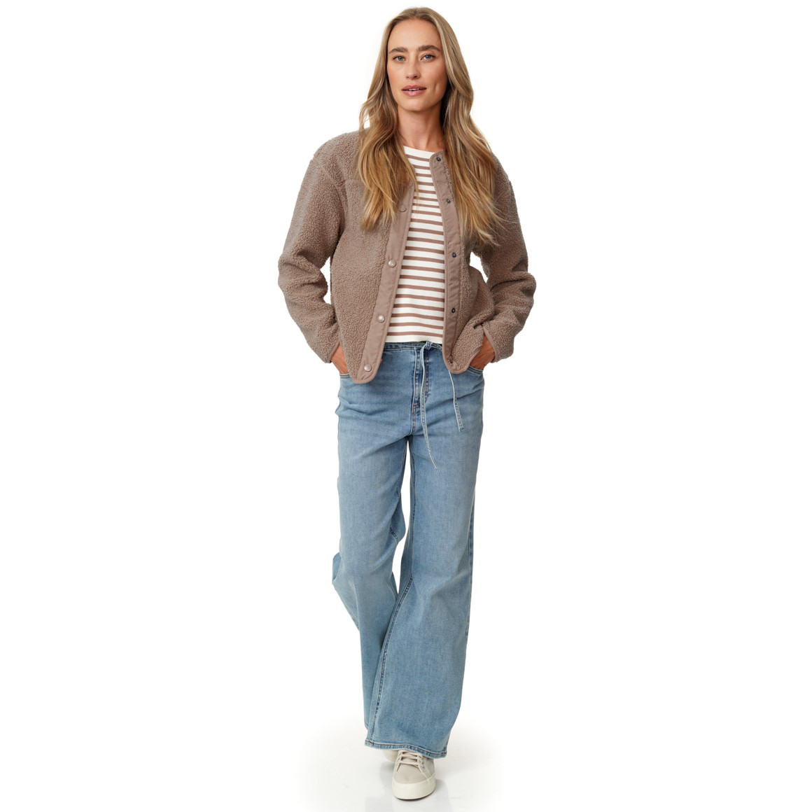 Damen Teddyjacke mit Druckknopfleiste