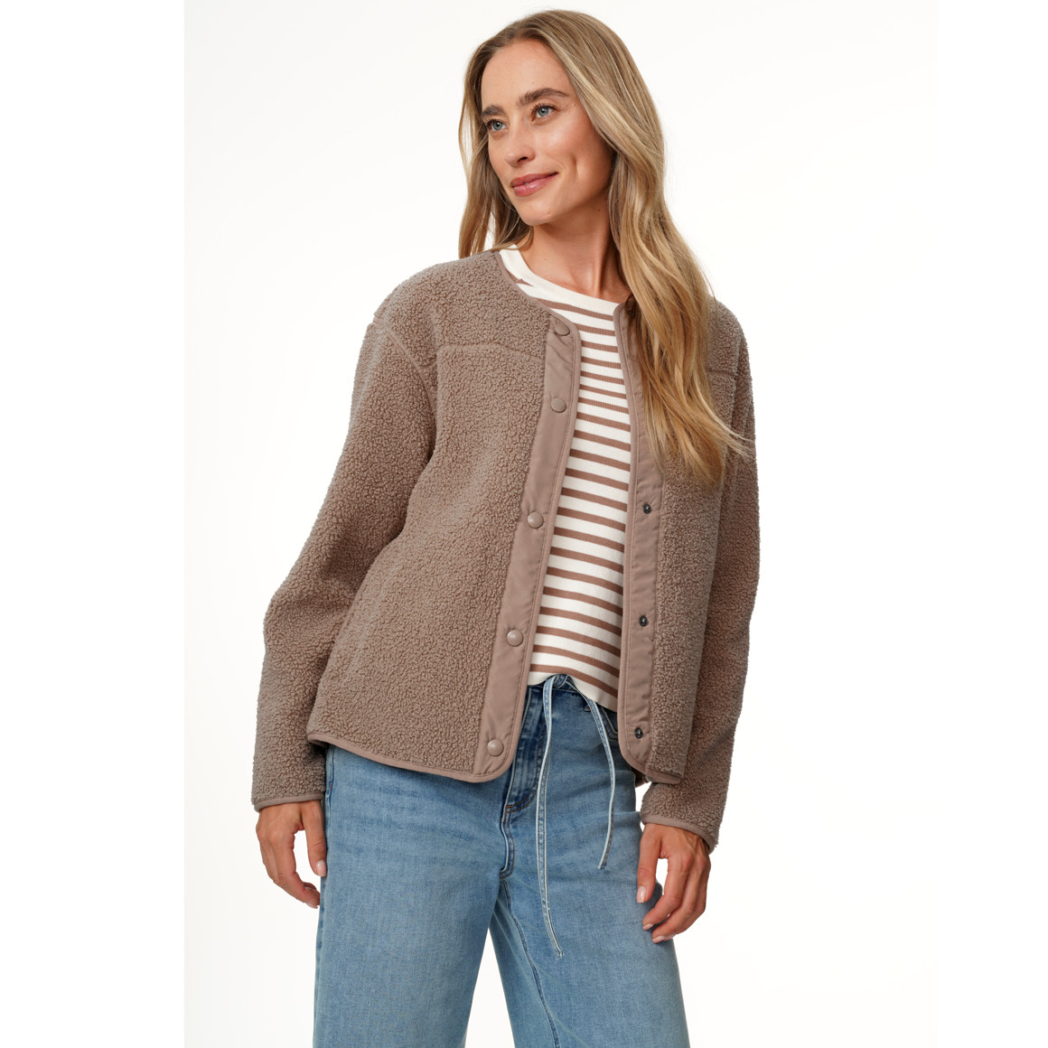 Damen Teddyjacke mit Druckknopfleiste