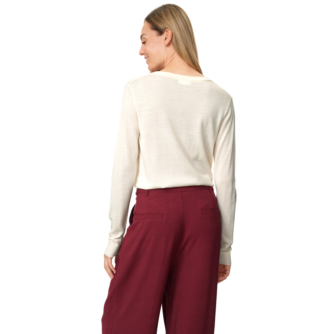 Damen Merino-Langarmshirt mit V-Ausschnitt