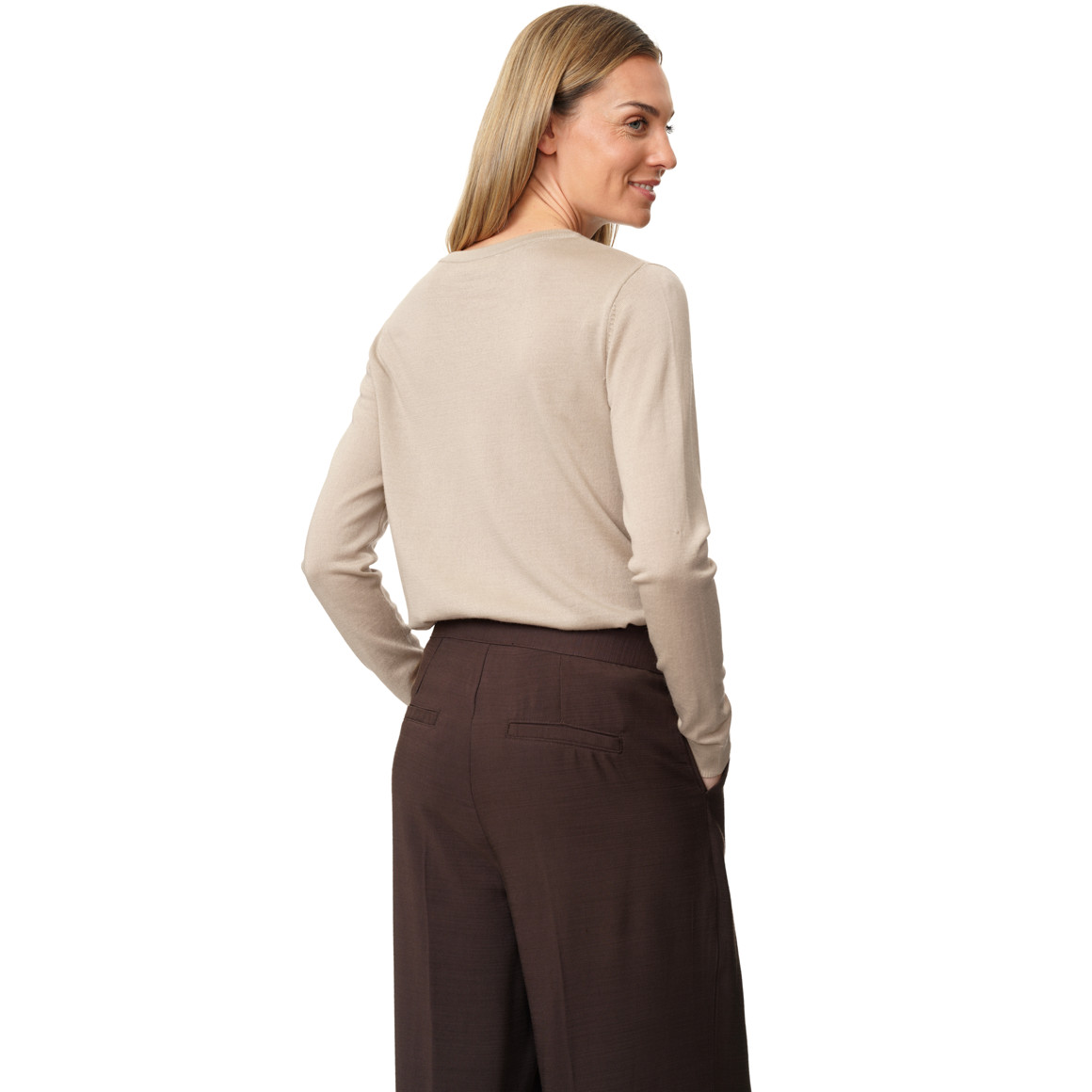 Damen Merino-Langarmshirt mit V-Ausschnitt