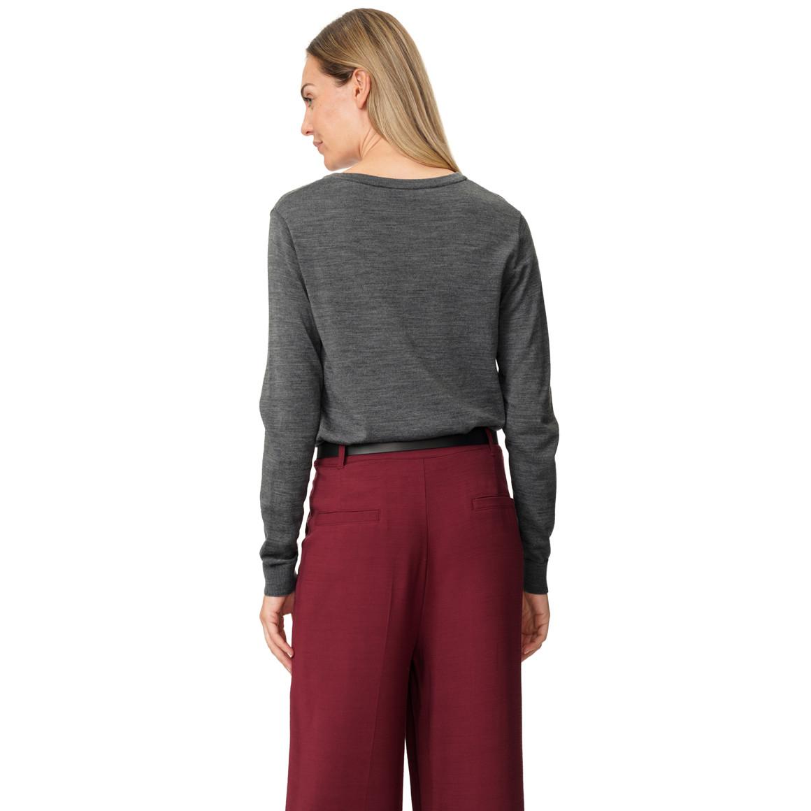 Damen Merino-Langarmshirt mit V-Ausschnitt