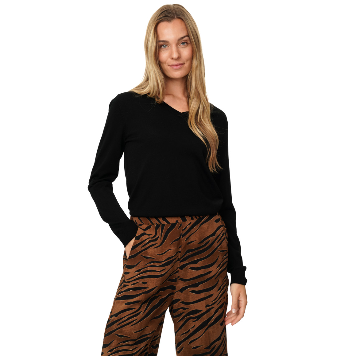 Damen Merino-Langarmshirt mit V-Ausschnitt