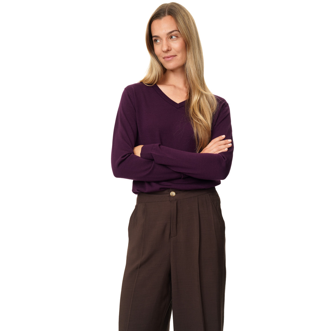 Damen Merino-Langarmshirt mit V-Ausschnitt