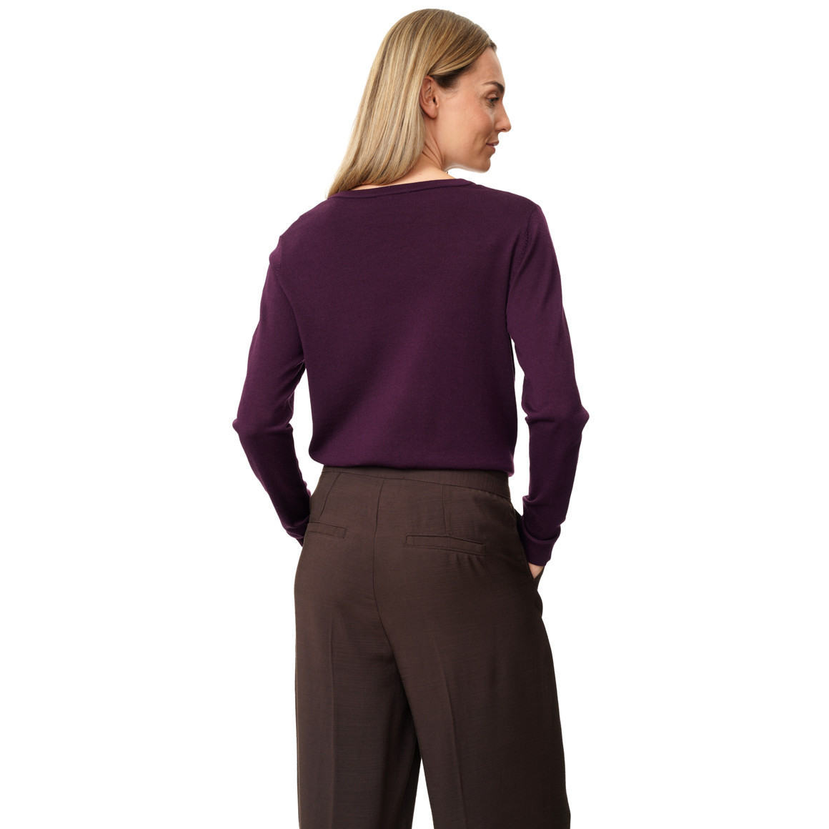 Damen Merino-Langarmshirt mit V-Ausschnitt